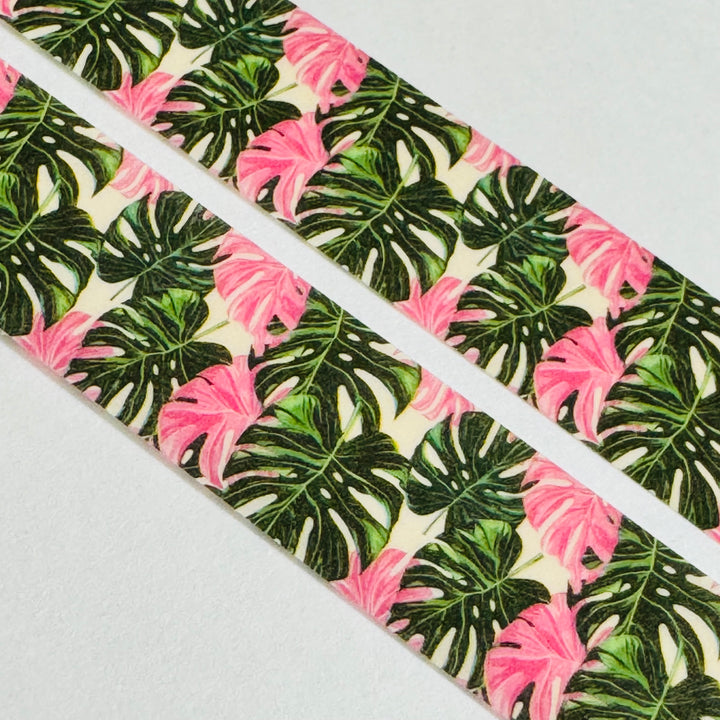 PINK & GREEN TROPICAL Foliage Leaves Washi Tape ~ 1 Roll ~ 15mm x 10m (33 Feet)