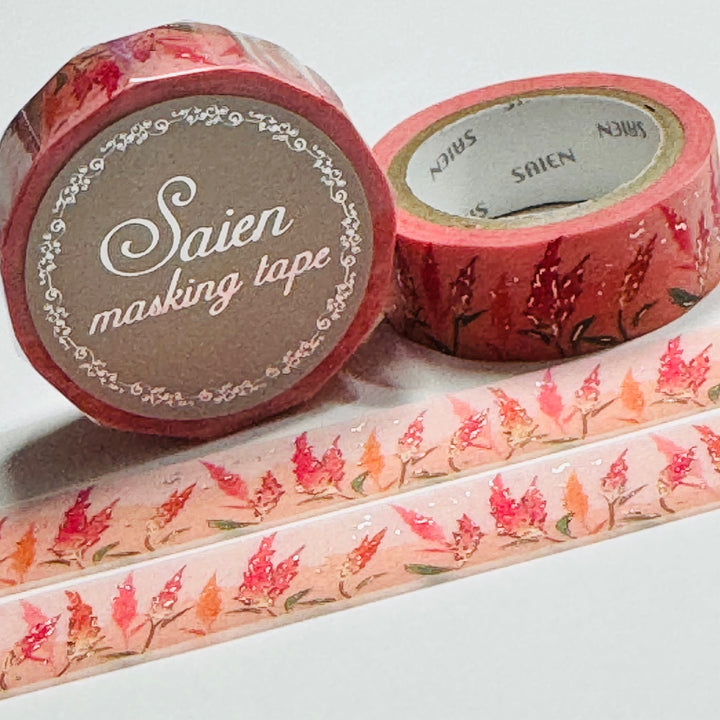 SILVER CANDLE COCKSCOMB Saien Foil Masking Washi Tape ~ 1 Roll ~ 15mm x 7m (23 Feet)