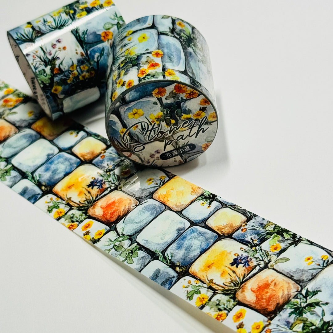 STEPPING STONES FLOWER PATH PET Washi Tape ~ 1 Roll ~ 40mm x 2m (7 Feet)