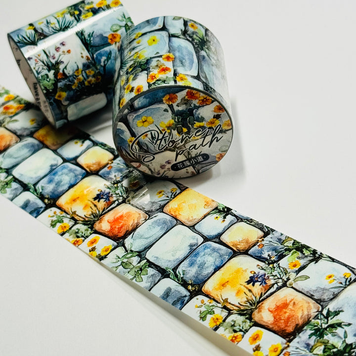 STEPPING STONES FLOWER PATH PET Washi Tape ~ 1 Roll ~ 40mm x 2m (7 Feet)