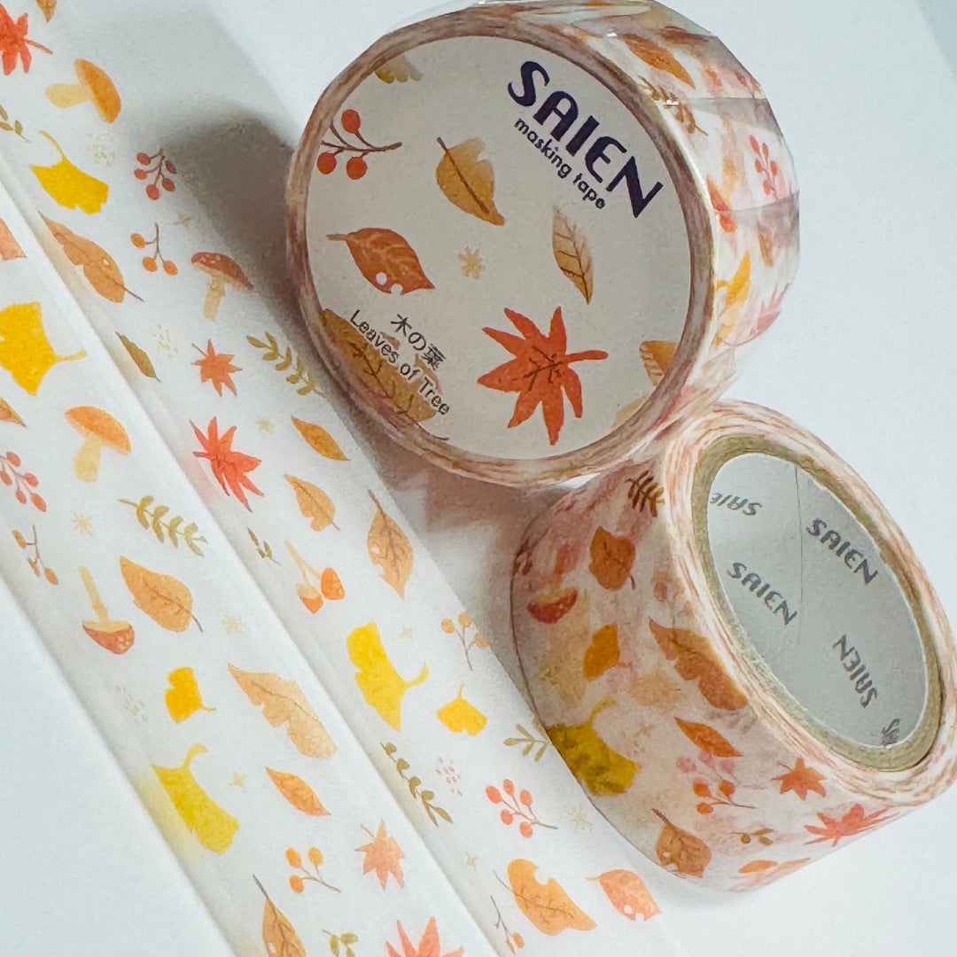 FALLING AUTUMN LEAVES Saien Masking Washi Tape ~ 1 Roll ~ 20mm x 7m (23 Feet)