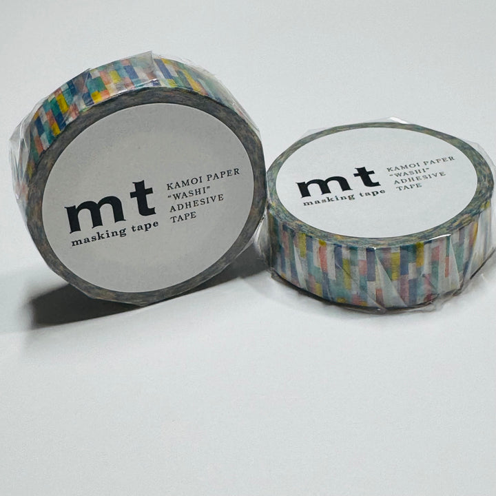 RAINBOW PIXELS SILVER FOIL Block Print Mt Washi Tape ~ 1 Roll ~ 15mm x 10m (33 Feet)