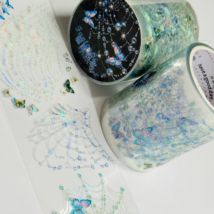 IRRIDESCENT BLUE BUTTERFLY SPIDERWEBS Halloween PET Washi Tape ~ 1 Roll ~ 50mm x 2m (7 Feet) (Copy)
