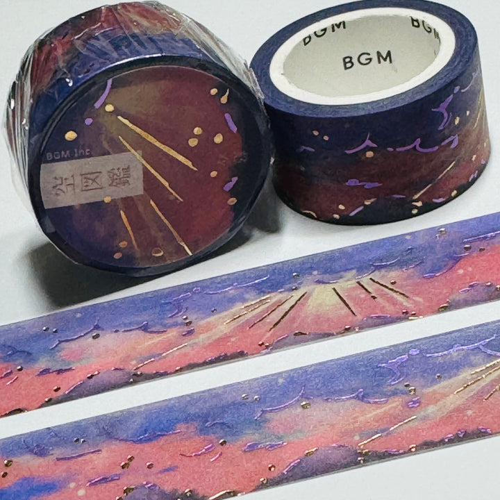 HEAVENLY GOLD RAYS With Purple and Gold Foil Washi Tape By BGM ~ 1 Roll ~ 20mm x 5m (16 Feet)