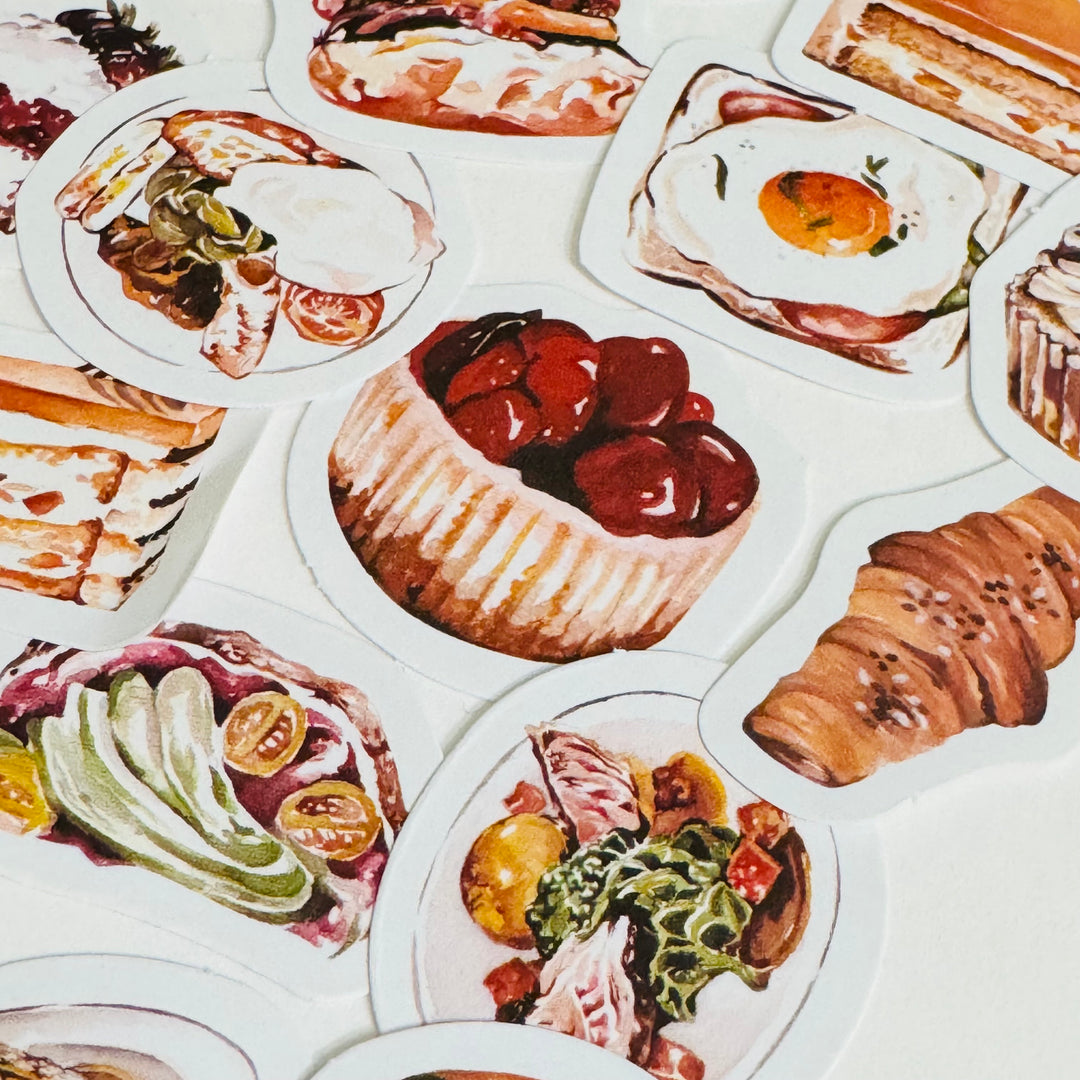 BREAKFAST PASTRIES & PANCAKES Peelable Stickers  ~ 46 Pieces ~ Each Sticker is Approximately 38mm