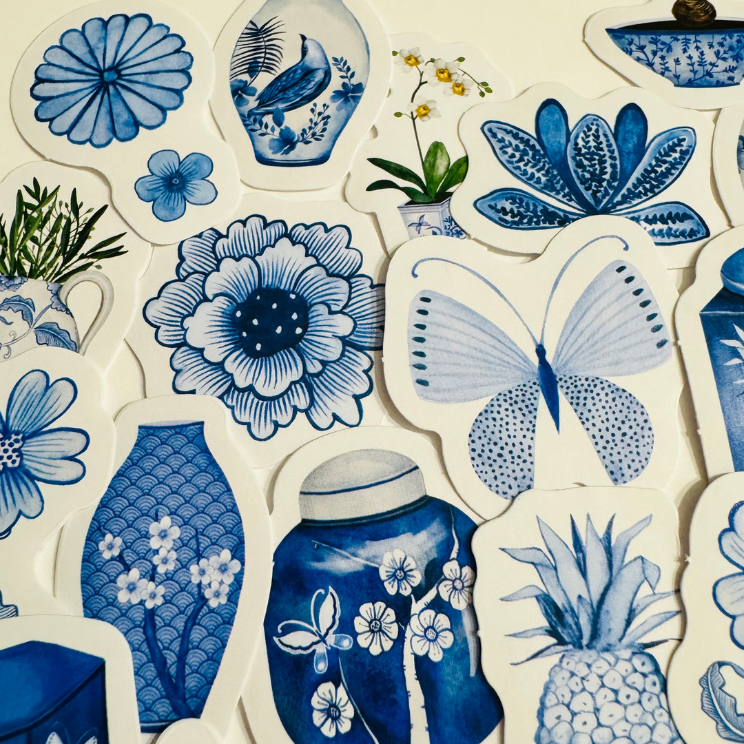 BLUE & WHITE CHINA Favorites Peelable Stickers ~ 46 Pieces ~ Each Sticker is 38mm