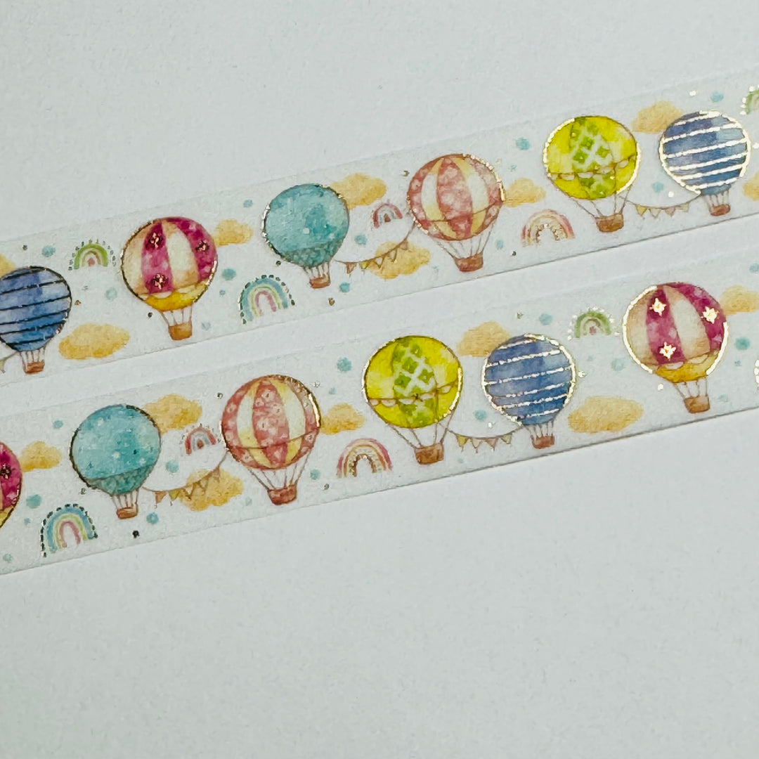 HOT AIR BALLOON RIDE Gold Foil Saien Masking Washi Tape ~ 1 Roll ~ 15mm x 7m (23 Feet)