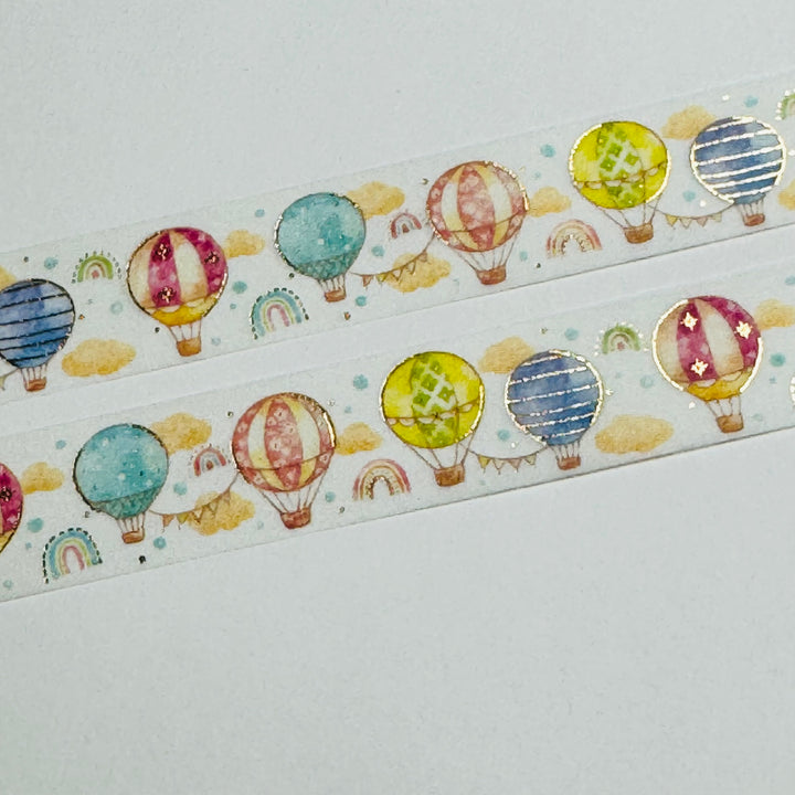 HOT AIR BALLOON RIDE Gold Foil Saien Masking Washi Tape ~ 1 Roll ~ 15mm x 7m (23 Feet)