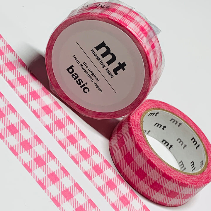 STRIPE CHECKERED PINK Plaid Mt Washi Tape - 1 Roll - 15mm x 7m (23 Feet)