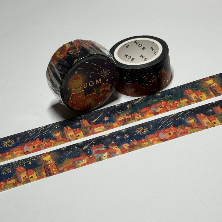 STARS OVER EUROPEAN CITY Gold Foil Washi Tape Designed By BGM ~ 1 Roll ~ 20mm x 5m (16 Feet)