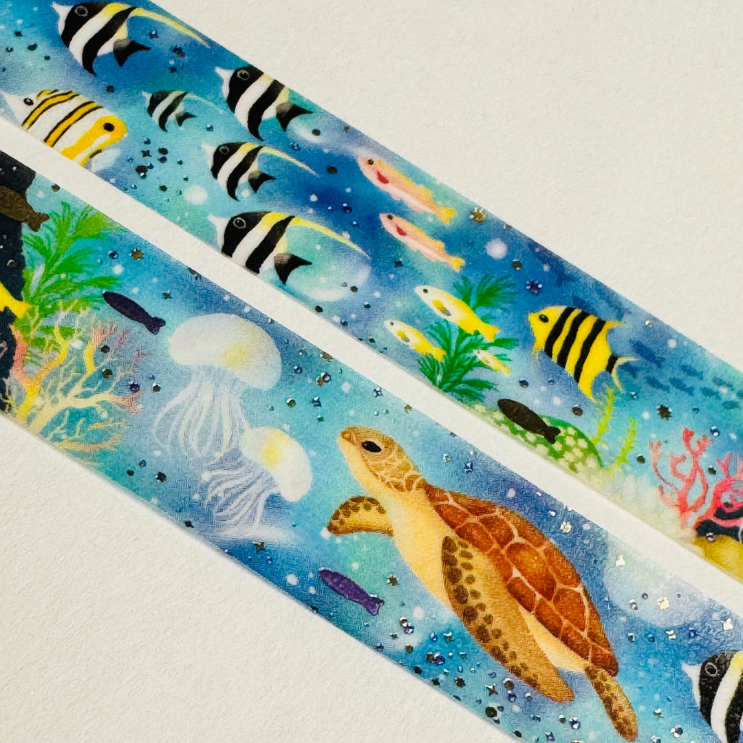 UNDERWATER SEA LIFE Purple & Gold Foil World Craft Washi Tape  ~ 1 Roll ~ 15mm x 5m (16 Feet)
