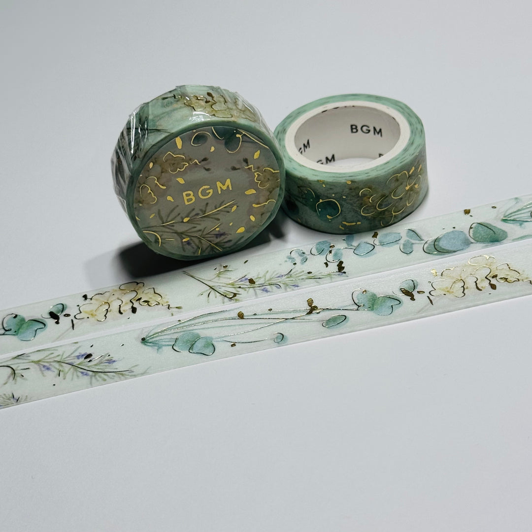 CHRISTMAS GREENERY & GARLANDS In Gold Foil Designed By BGM Washi Tape ~ 1 Roll ~ 15mm x 5m (16 Feet)