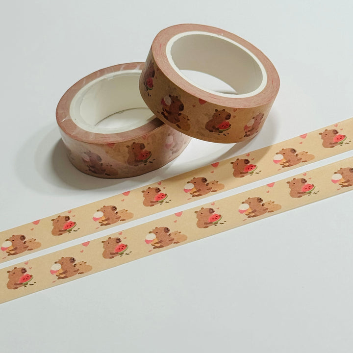 CAPYBARA MUNCHING On WATERMELON Washi Tape ~ 1 Roll ~ 15mm x 10m (33 Feet)