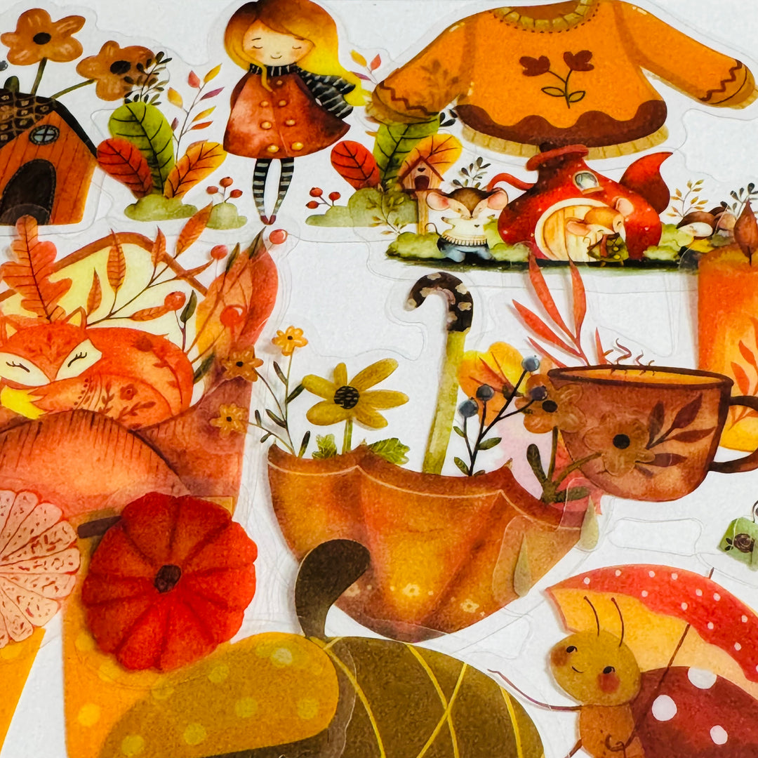 AESTHETIC FALL WATERCOLOR Peelable PET Stickers  ~ 51 Pieces ~ Approximately 2 Inches