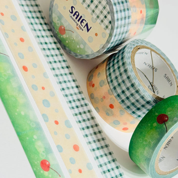 CREAM SODA FOUNTAIN Trio Saien Masking Washi Tape Set ~ 3 Roll ~ 15mm x 7m (23 Feet Each Roll)