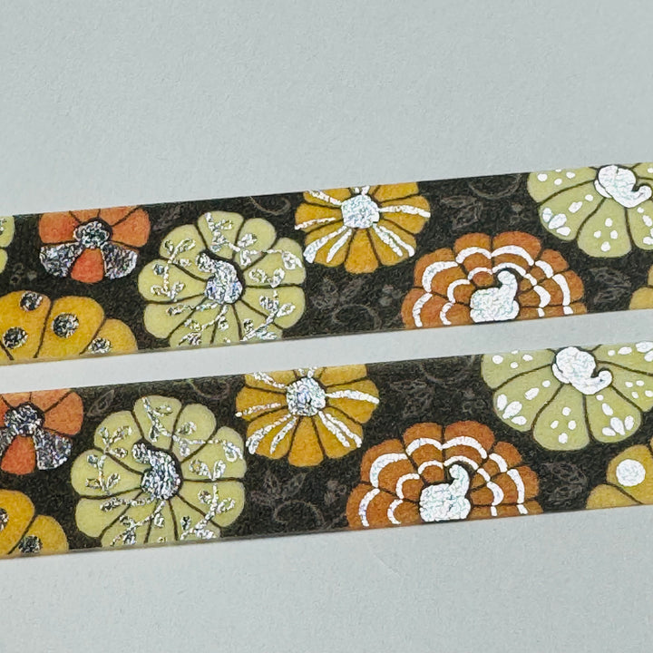 SILVER FALL PUMPKINS & GUORDS Saien Masking Washi Tape ~ 1 Roll ~ 15mm x 7m (23 Feet)