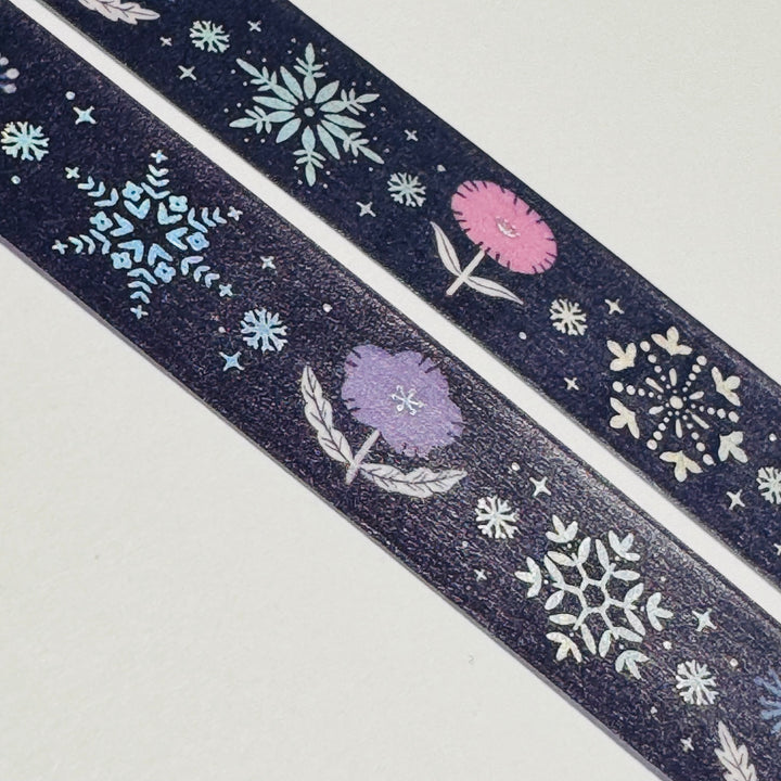 CRYSTAL FLOWERS And SILVER SNOWFLAKES Foil Designed By BGM Washi Tape ~ 1 Roll ~ 15mm x 5m (16 Feet)