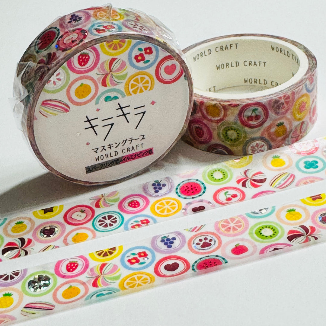 FRUIT FLAVORED CANDY Slices With Silver Foil World Craft Washi Tape ~ 1 Roll ~ 15mm x 5m (16 Feet)