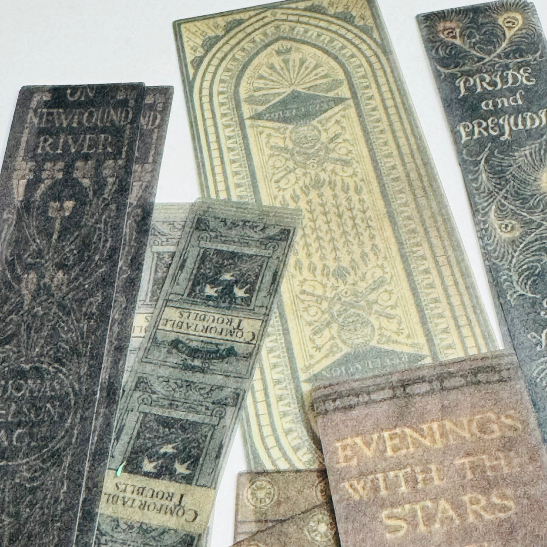 CLASSIC LIBRARY BOOK SPINES Ephemera Sticker Pack V2 ~ 40 Pieces ~ 90mm to 156mm