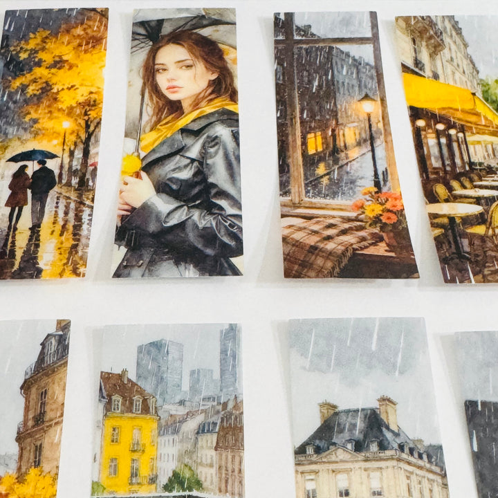 RAINY DAY GIRL In The City Ephemera Sticker Pack ~ 25 Pieces ~ 30mm x 95mm