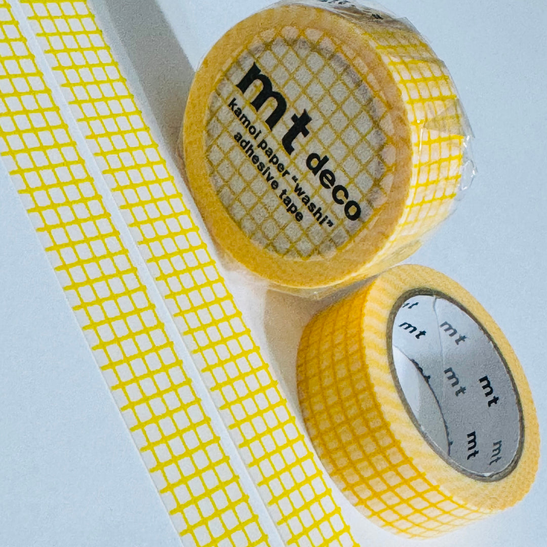 DANDELION YELLOW HOUGAN Grid Mt Washi Tape ~ 1 Roll ~ 15mm x 7m (23 Feet)