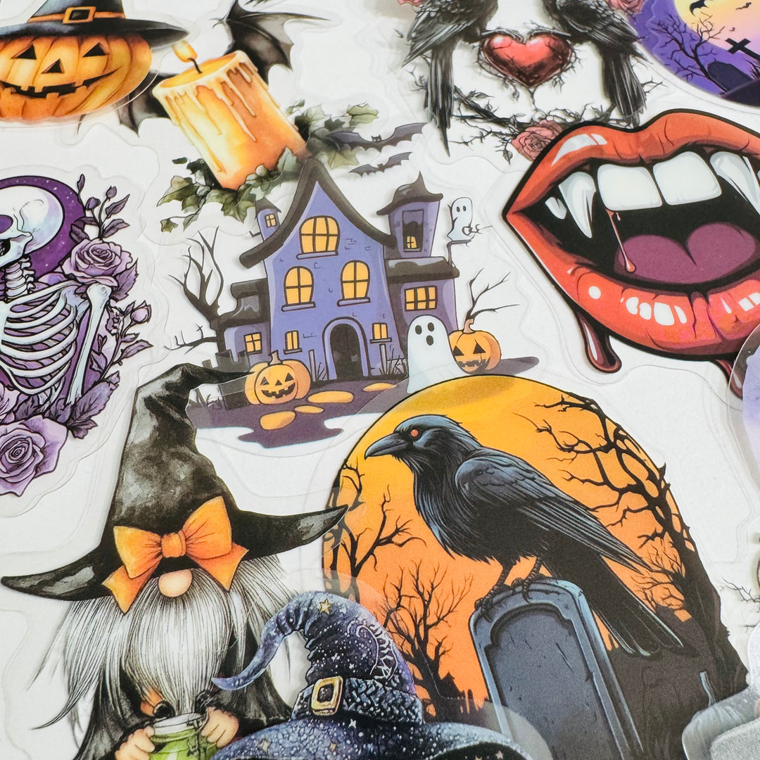 A TASTE OF MACABRE Halloween Peelable PET Stickers  ~ 50 Pieces ~ Each Sticker is 30 - 60mm