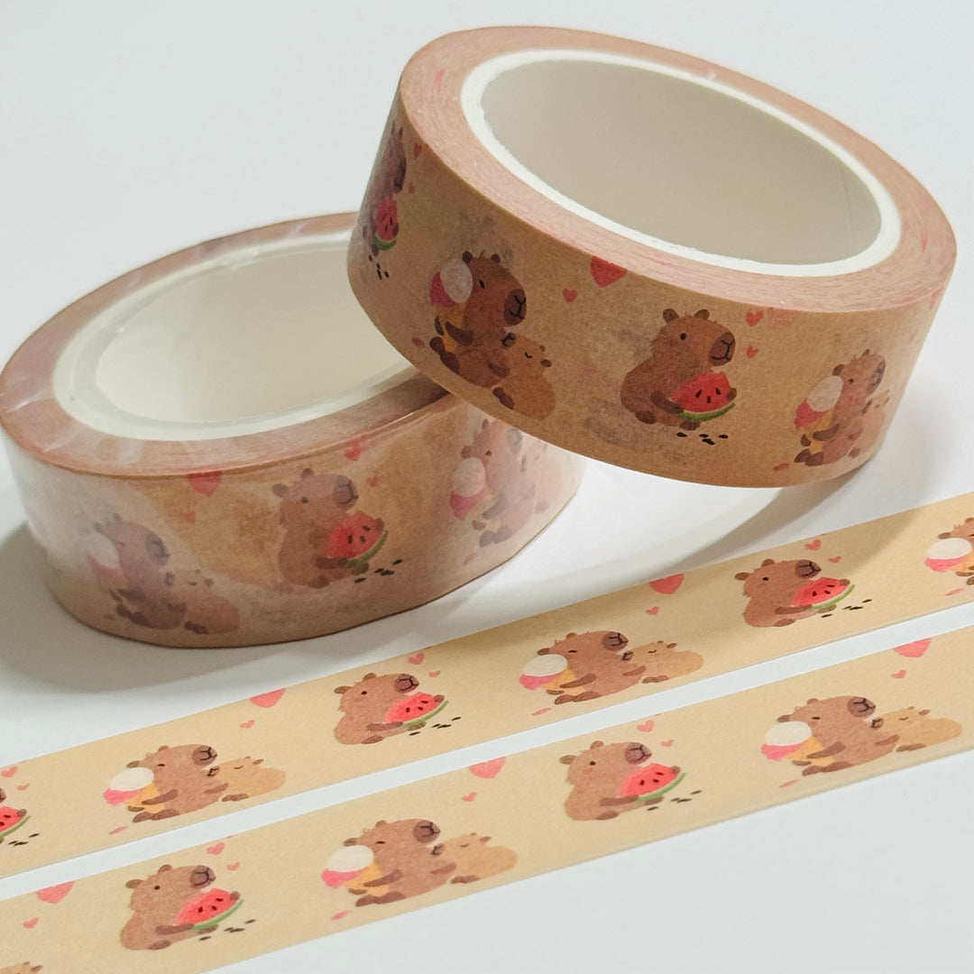 CAPYBARA MUNCHING On WATERMELON Washi Tape ~ 1 Roll ~ 15mm x 10m (33 Feet)