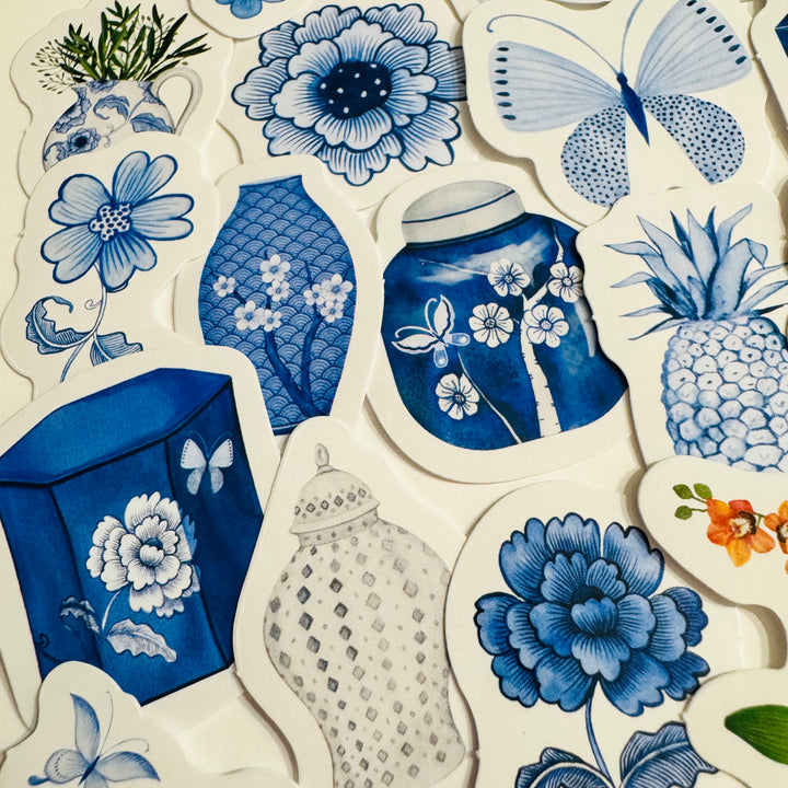 BLUE & WHITE CHINA Favorites Peelable Stickers ~ 46 Pieces ~ Each Sticker is 38mm