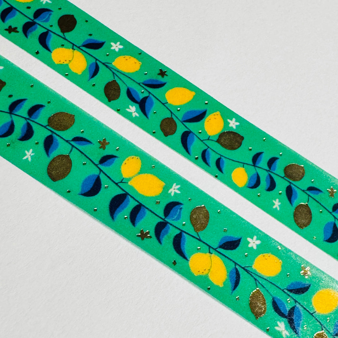GLAMOROUS LEMON TREE Gold Accent Flowers World Craft Washi Tape ~ 1 Roll ~ 15mm x 5m (16 Feet)