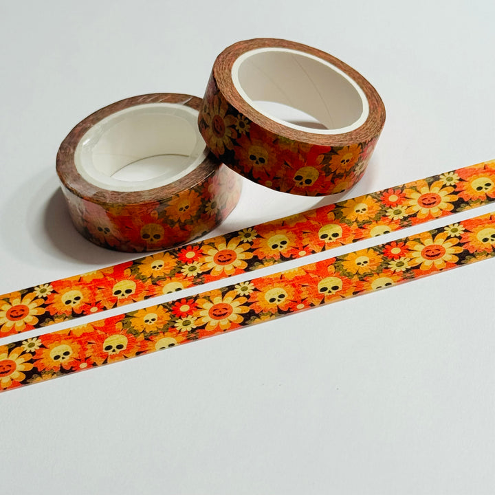 SERVING SUNNY-SIDE UP SKULLS Halloween Washi Tape ~ 1 Roll ~ 15mm x 10m (33 Feet)