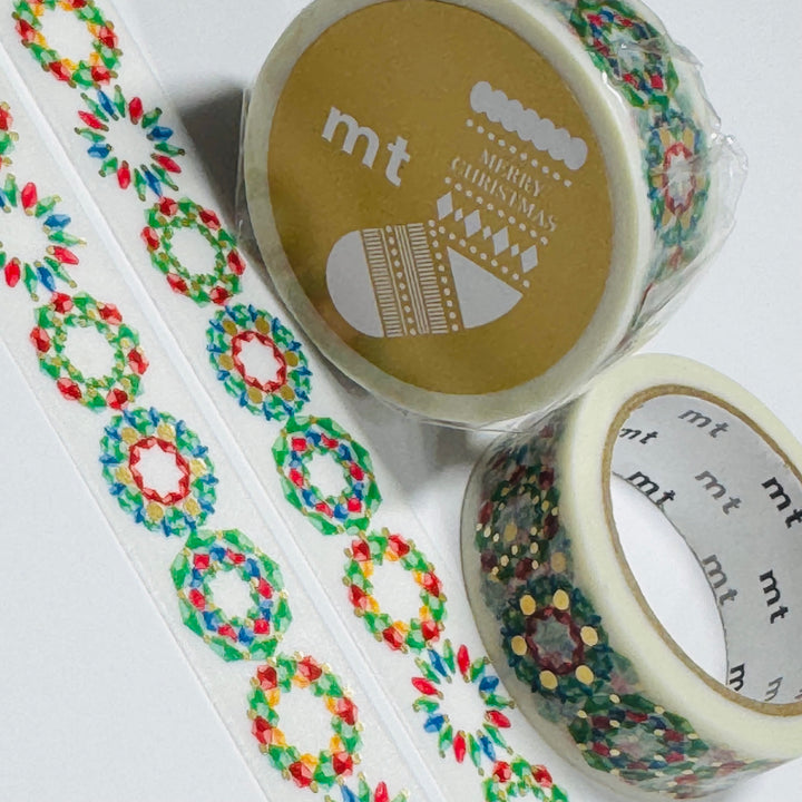 BRIGHT COLORFUL CHRISTMAS BEADS Gold Foil MT Washi Tape ~ 1 Roll ~ 15mm x 5m (16 Feet)