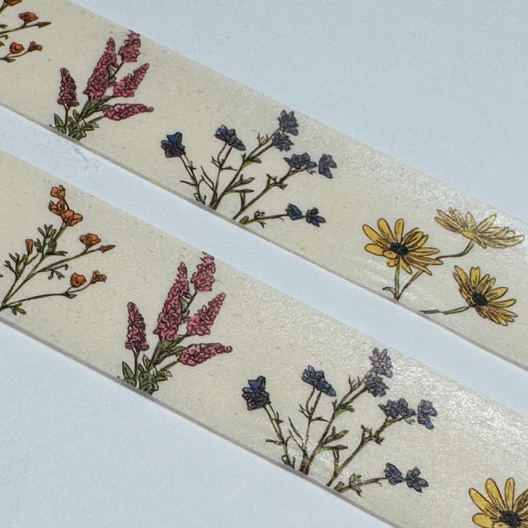 ILLUSTRATED SKETCHED WILDFLOWERS Floral Washi Tape ~ 1 Roll ~ 15mm x 10m (33 Feet)