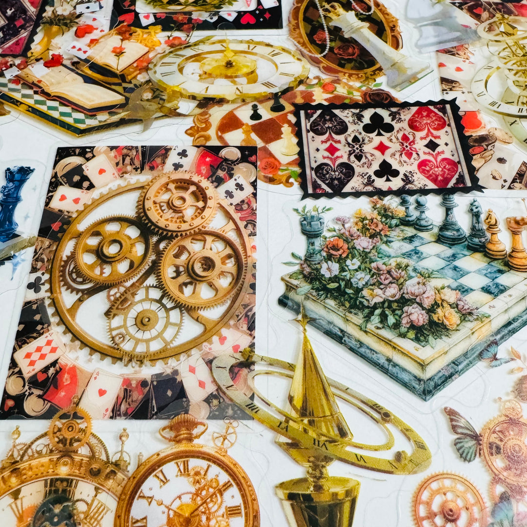 IT'S ALICE'S TIME GAME Matchbox Peelable Stickers Large Amount ~ 100 Pieces ~ 65-60mm Each