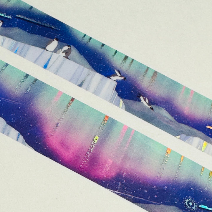 PENGUINS FROLLICKING Watching the Aurora Borealis World Craft PET Washi Tape ~ 1 Roll ~ 20mm x 5m (16 Feet) ~ 1 Roll ~ 20mm x 5m (16 Feet)