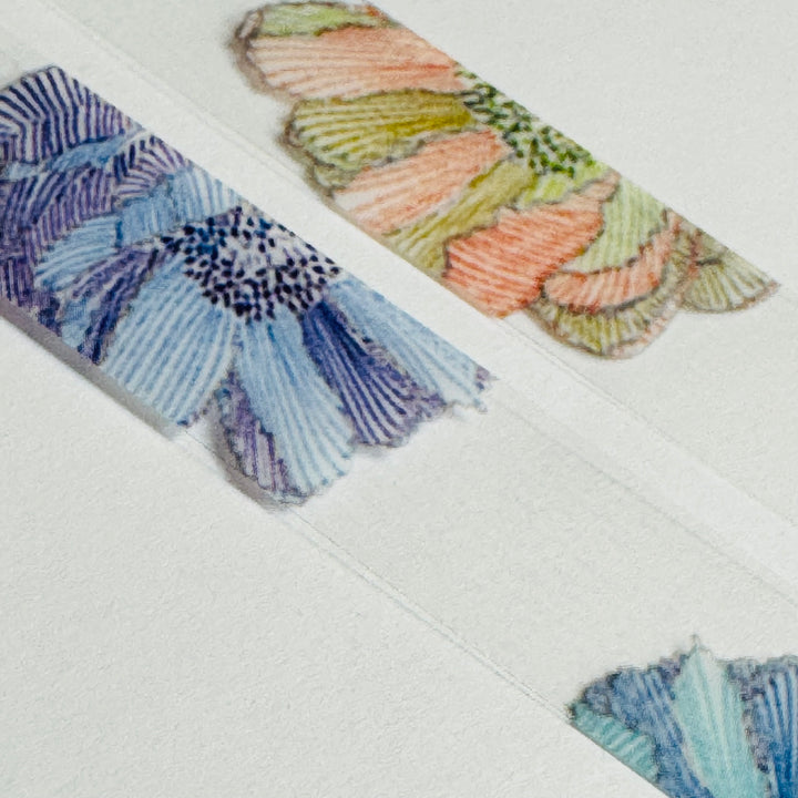 PINK & BLUE PIVOINE PEONIES Floral PET Saien Washi Tape ~ 1 Roll ~ 15mm x 3m (10 Feet)