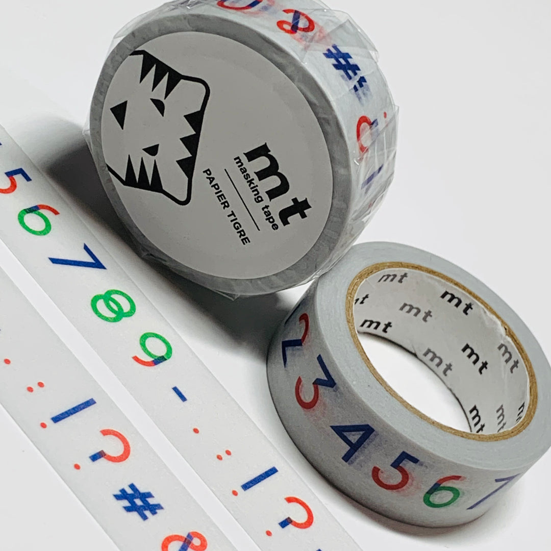 PAPIER TIGRE LES NUMEROS (Numbers) Mt Washi Tape - 1 Roll - 15mm x 7m (23 Feet)