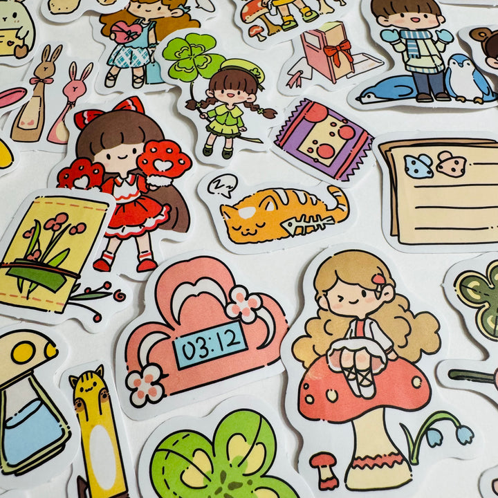 CUTE CARTOON GIRL PLAYTIME PVC Peelable Stickers  ~ 80 Pieces ~ 10-40mm Each