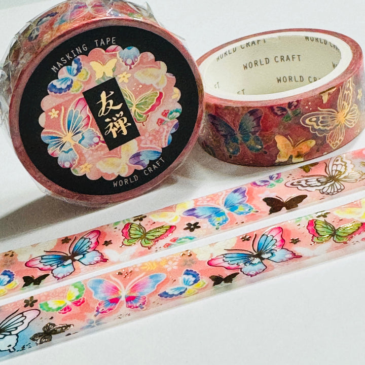 GILDED COLORFUL BUTTERLIES With Gold Foil World Craft Washi Tape ~ 1 Roll ~ 15mm x 5m (16 Feet)