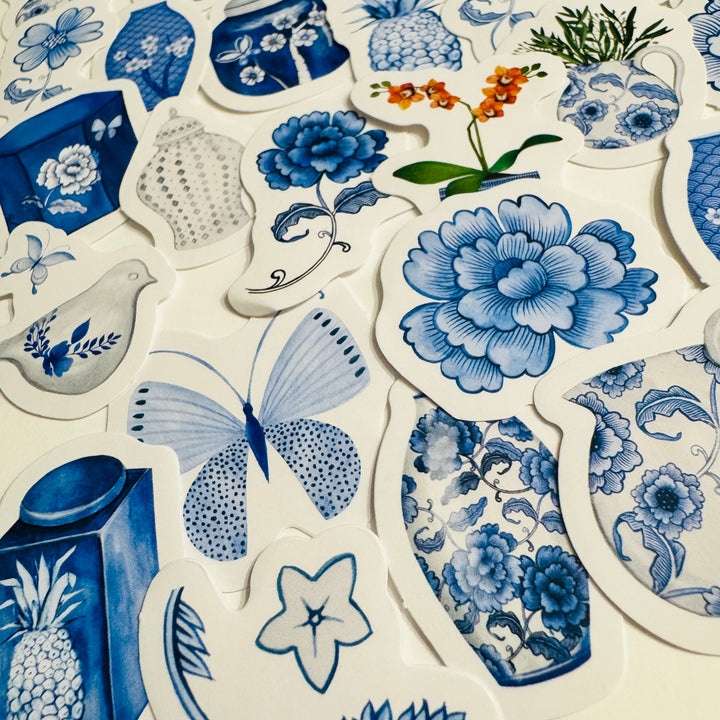 BLUE & WHITE CHINA Favorites Peelable Stickers ~ 46 Pieces ~ Each Sticker is 38mm