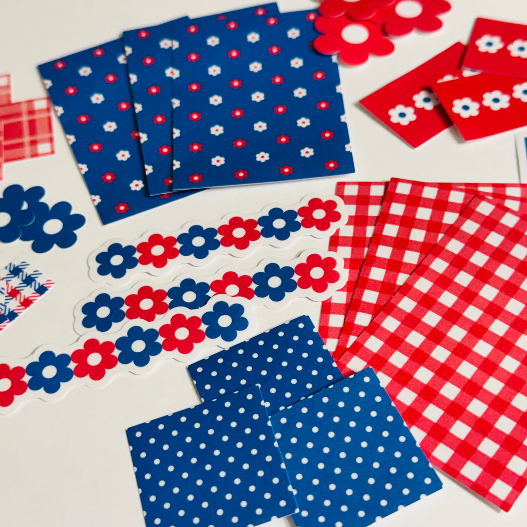 PATRIOTIC STICKER PACK Red White & Blue World Craft Sticker Flakes Pack ~ 30 Stickers ~ 10 Designs (3 of Each Design)