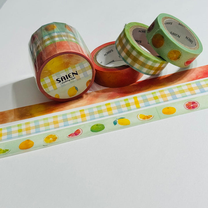CITRUS SUMMER FRUIT Saien Masking Washi Tape Set ~ 3 Roll ~ 15mm x 7m (23 Feet Each Roll)