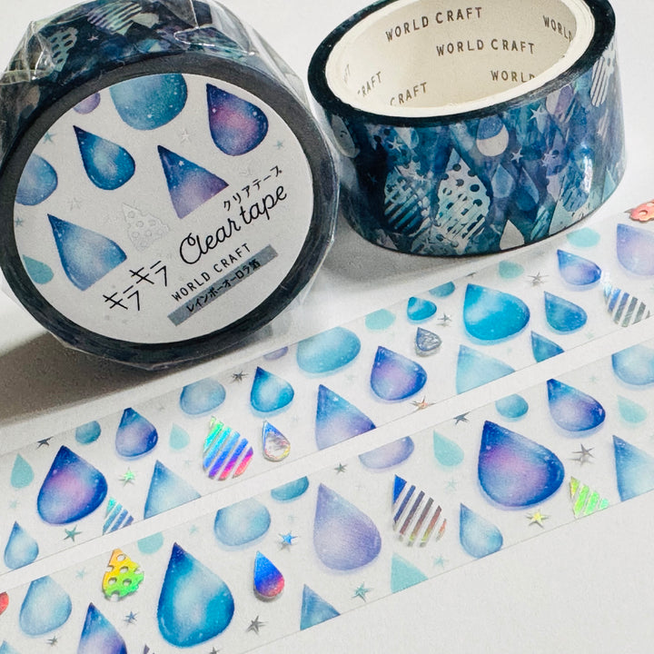 PRISM RAIN Drops Silver Foil World Craft PET Washi Tape ~ 1 Roll ~ 20mm x 5m (16 Feet)