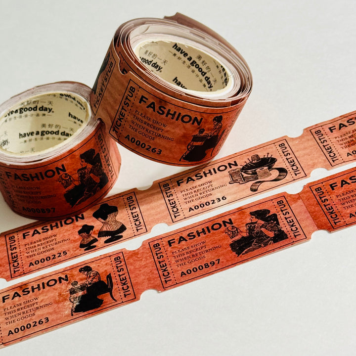 VINTAGE FASHION SEWING Forms Red Kraft Tickets Washi Tape ~ 1 Roll ~ 25mm x 3m (10 Feet)