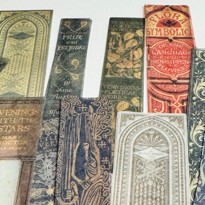 CLASSIC LIBRARY BOOK SPINES Ephemera Sticker Pack V2 ~ 40 Pieces ~ 90mm to 156mm