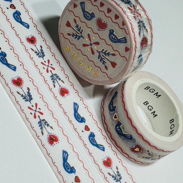 FOLK ART DUTCH EMBROIDERY In Gold Foil Washi Tape Designed By BGM ~ 1 Roll ~ 1mm x 5m (16 Feet)