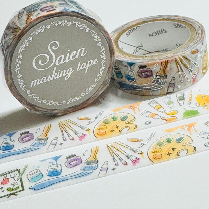DRAWING TOOLS ART SUPPLIES Silver Foil Saien Masking Washi Tape ~ 1 Roll ~ 15mm x 7m (23 Feet)