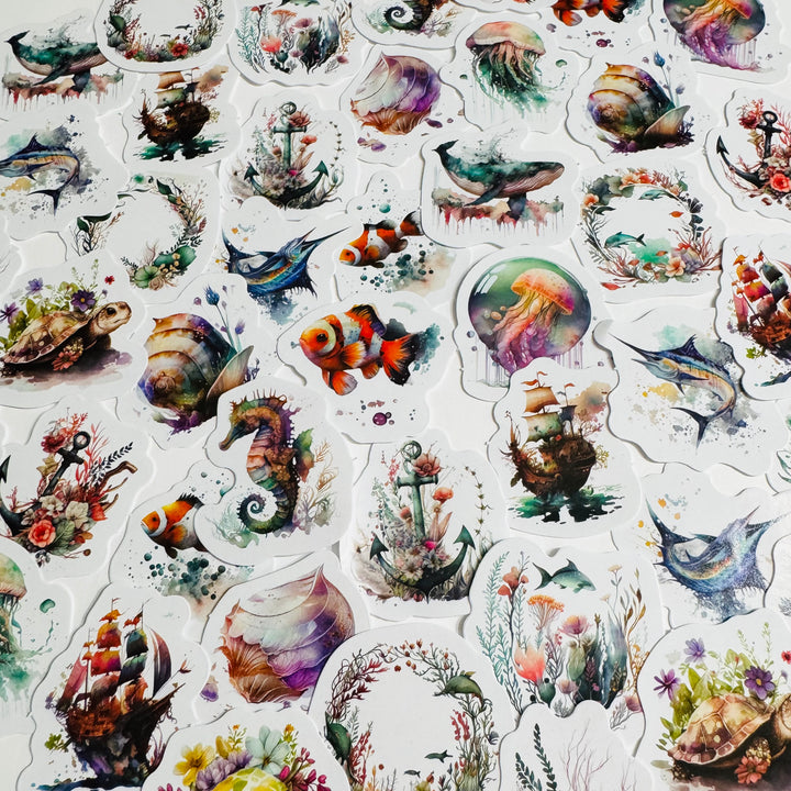 SOUND Of The SEA OCEANIC Peelable Stickers  ~ 46 Pieces ~ Each Sticker is 38mm