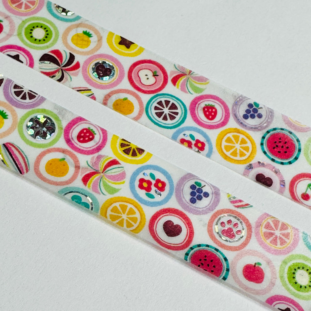 FRUIT FLAVORED CANDY Slices With Silver Foil World Craft Washi Tape ~ 1 Roll ~ 15mm x 5m (16 Feet)