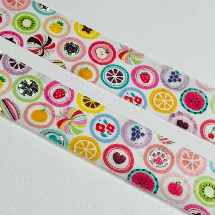 FRUIT FLAVORED CANDY Slices With Silver Foil World Craft Washi Tape ~ 1 Roll ~ 15mm x 5m (16 Feet)