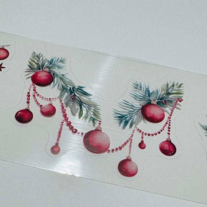 CHRISTMAS GARLANDS SPRAYS & WREATHS Pre-Cut PET Washi Tape ~ 1 Roll - 50mm x 2m (7 Feet of Washi Stickers)